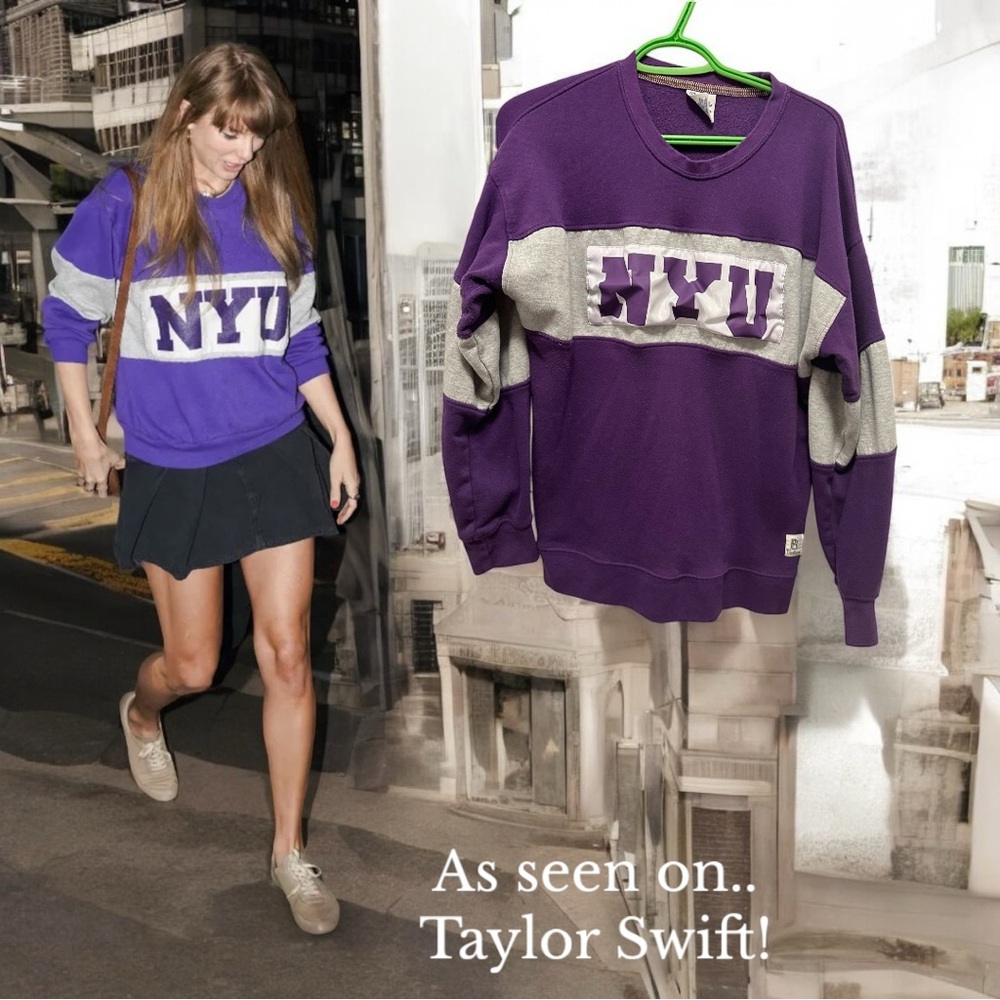 NYU as seen on Taylor Swift Women's Purple and Gray Sweatshirt 2XL